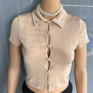 Divided Button Down Cream Top